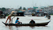 Rowing boat on the Mekong River