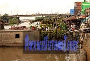 Un bateau de banane au marché de Bac Lieu