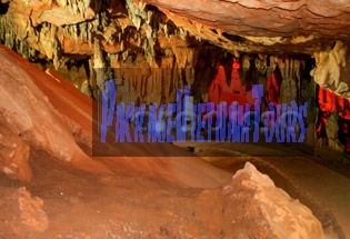 Colorful stalactites in Nguom Ngao Cave