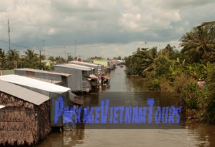 Houses on stilts in the coutryside of Kien Giang