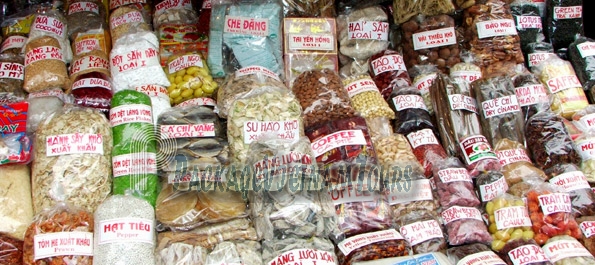 Dry food at Hang Be Market Hanoi Vietnam