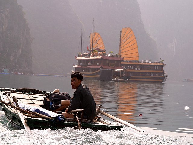 Fishermen in Halong bay