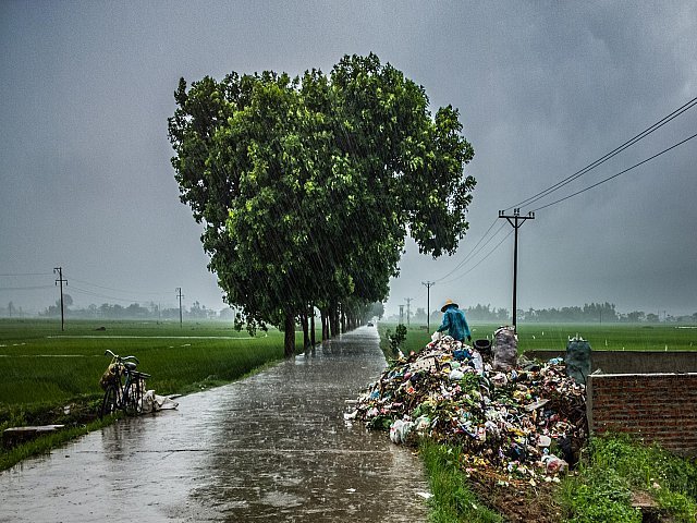 Heavy rain on country road